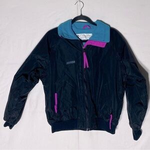 Vintage Columbia Black Teal Pink Fleece Lined Wind Breaker M